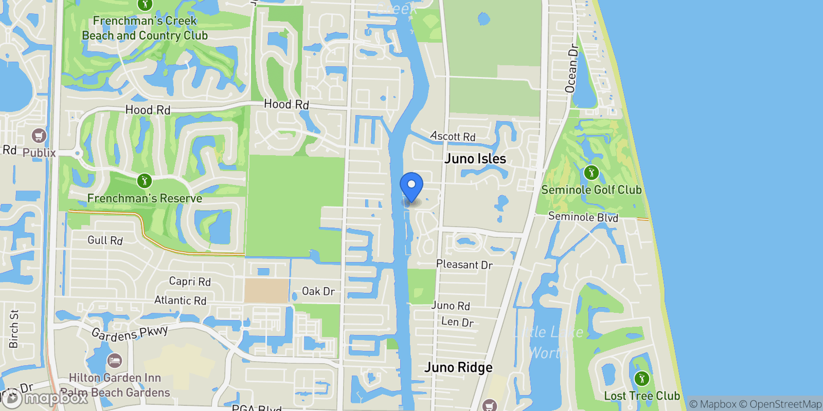 Map showing 621 Bay Colony Drive S, North Palm Beach, Florida, United States.