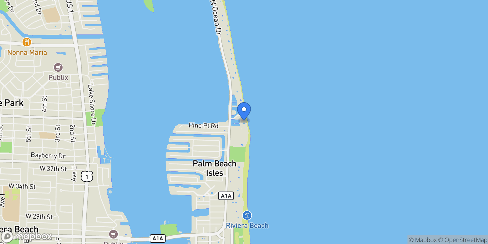 Map showing 4600 N Ocean Drive 701, Riviera Beach, Florida, United States.