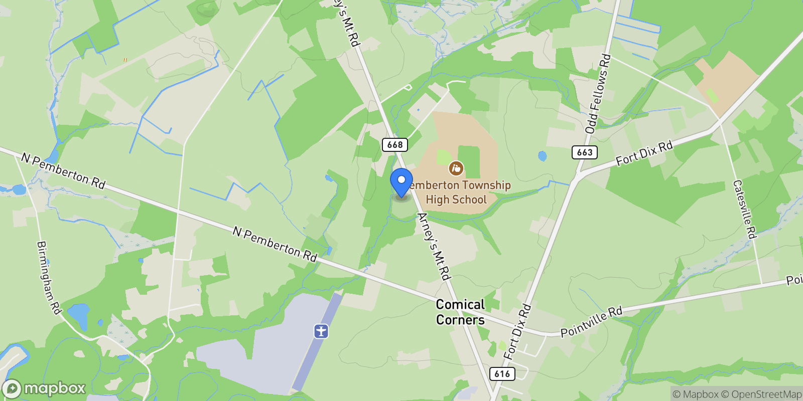 Map showing 141 ARNEYS MOUNT RD ROAD, PEMBERTON, NJ 08068, Pemberton, New Jersey, United States.