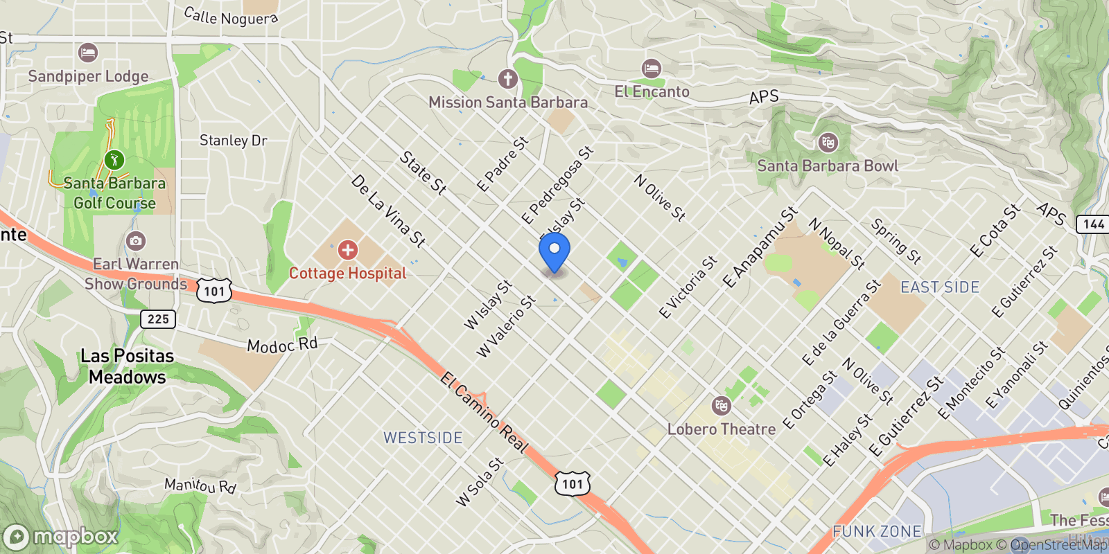 Map showing 6 E Valerio Street, SANTA BARBARA, CA 93101, Santa Barbara, California, United States.
