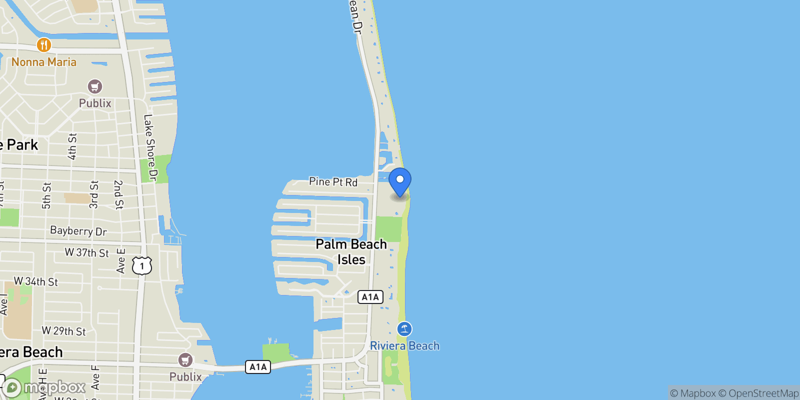 Map showing 4000 N Ocean Drive 2004, Riviera Beach, Florida, United States.
