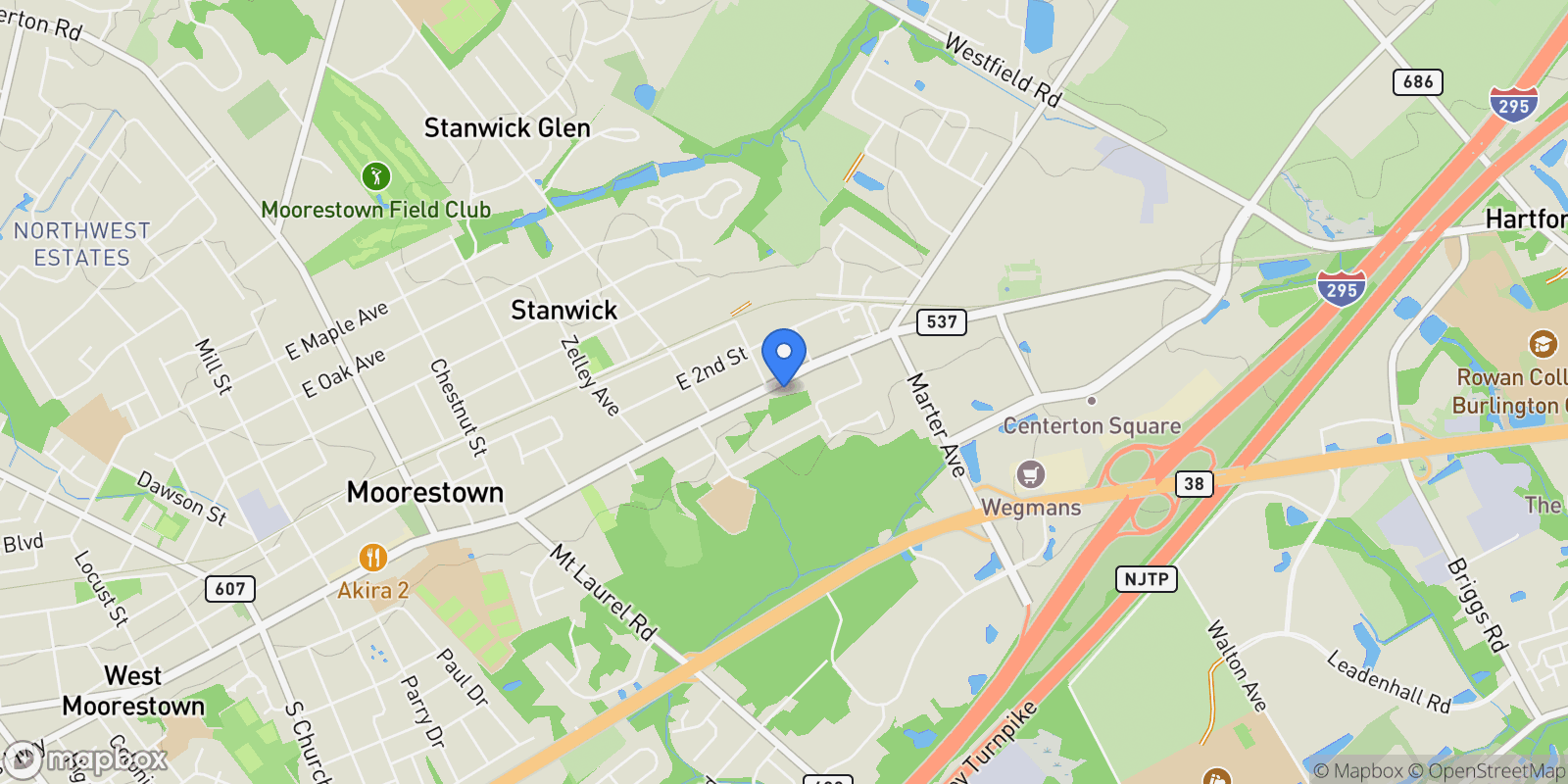 Map showing 514 E MAIN ST STREET, MOORESTOWN, NJ 08057, Moorestown, New Jersey, United States.