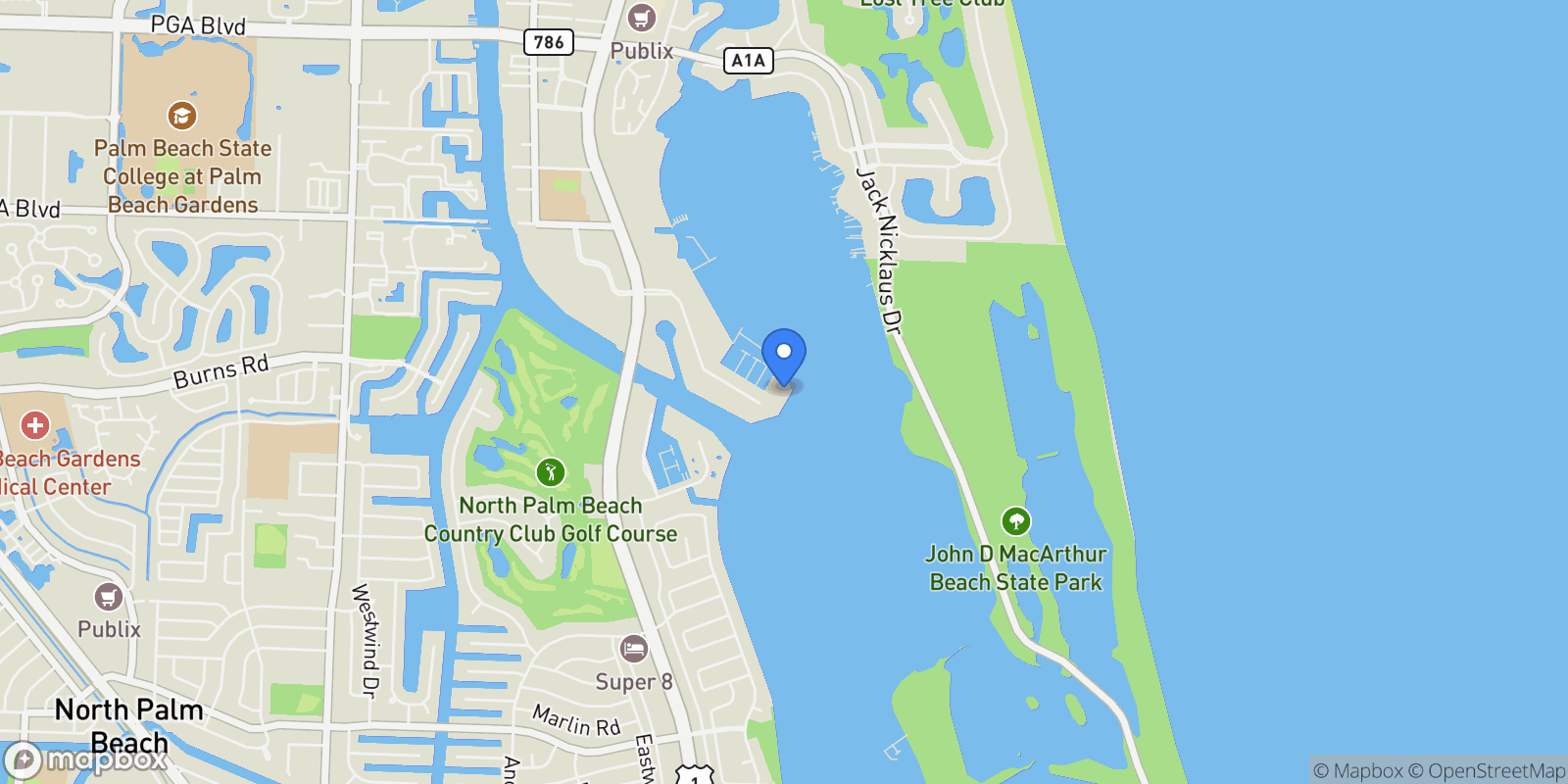 Map showing 100 Lakeshore Drive 351, North Palm Beach, Florida, United States.