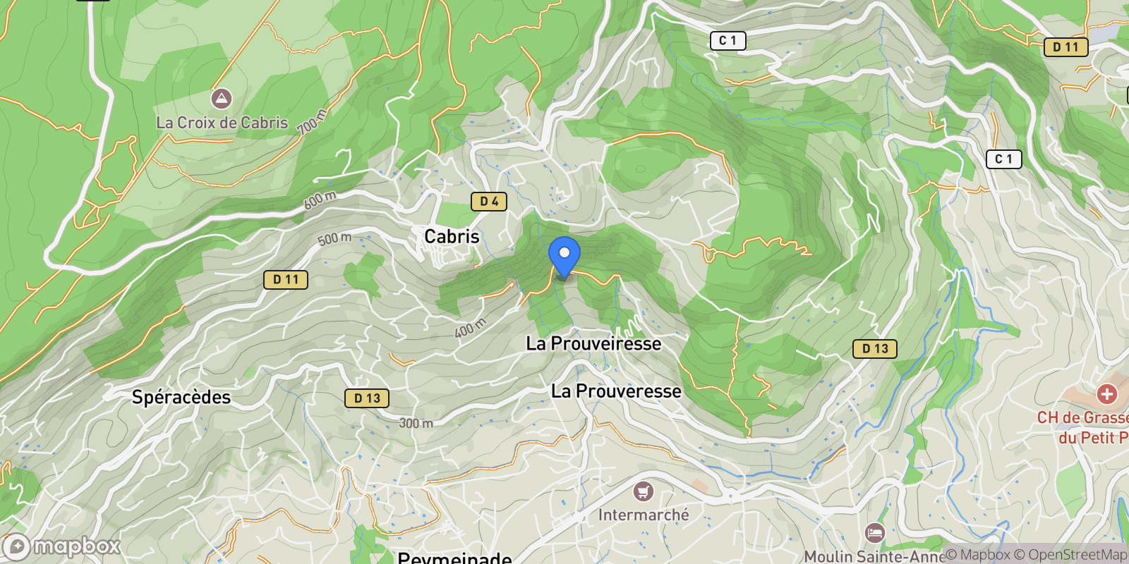 Map showing Cabris, Provence-Alpes-Côte d'Azur, France.