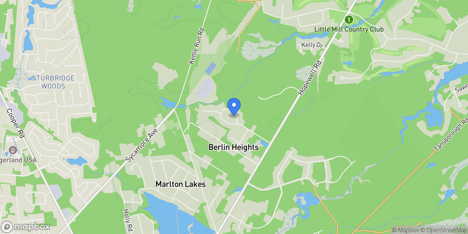 Map showing 126 DEERFIELD AVE AVENUE, MARLTON, NJ 08053, Evesham Township, New Jersey, United States.