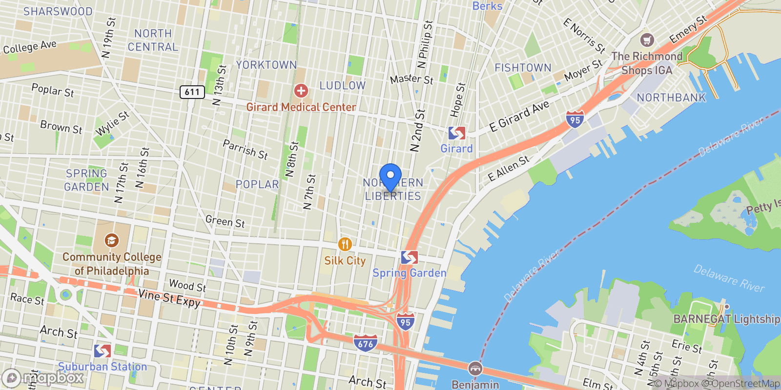 Map showing 250 POPLAR ST STREET, PHILADELPHIA, PA 19123, Philadelphia, Pennsylvania, United States.