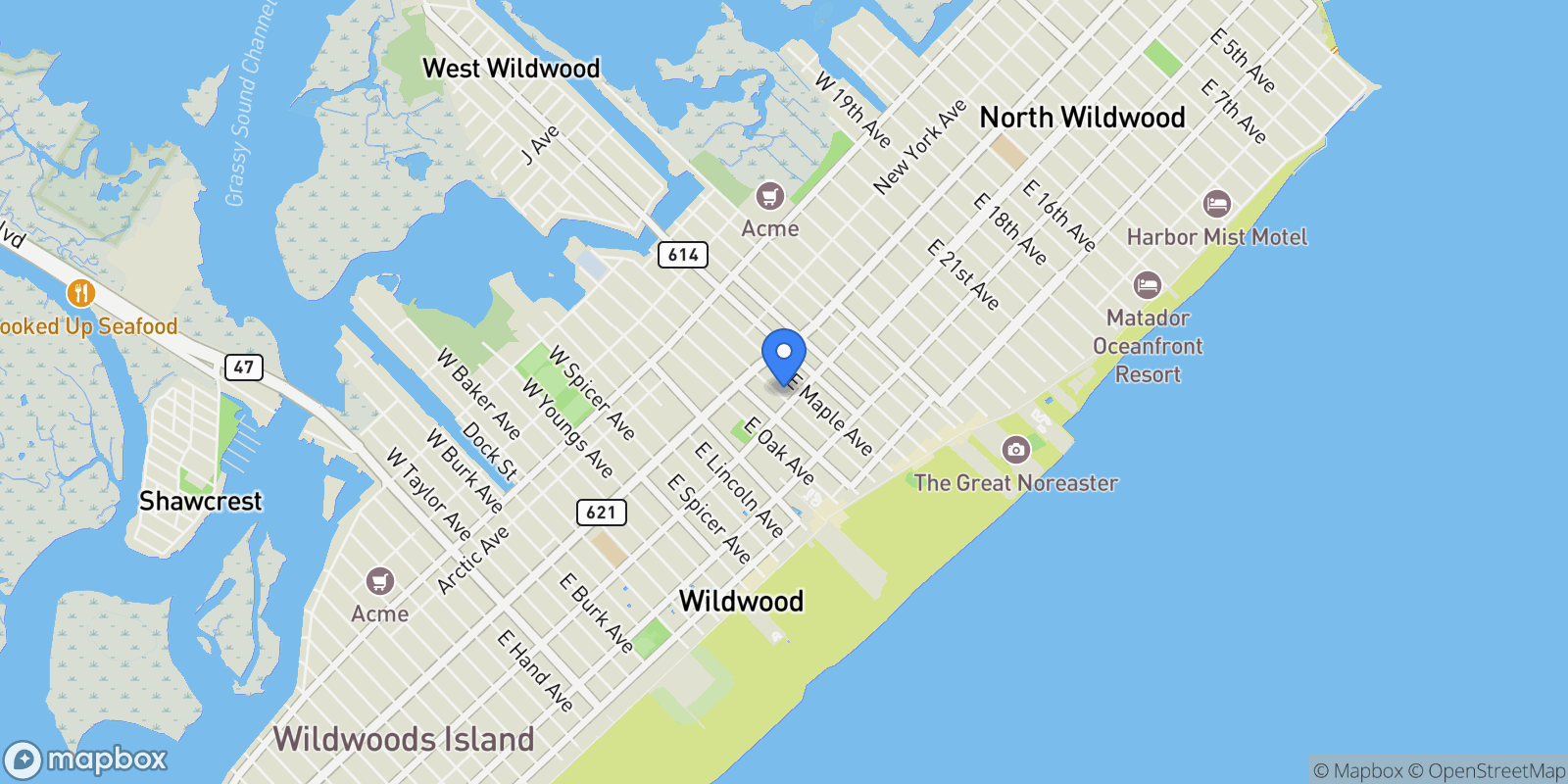 Map showing 143 E PINE AVE AVENUE, WILDWOOD, NJ 08260, Wildwood, New Jersey, United States.