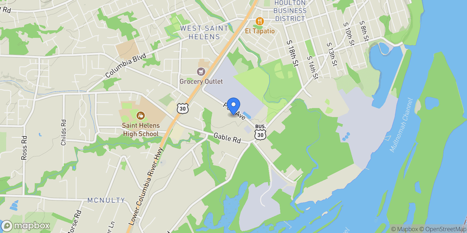 Map showing 0 Port AVE, St. Helens, Oregon, United States.