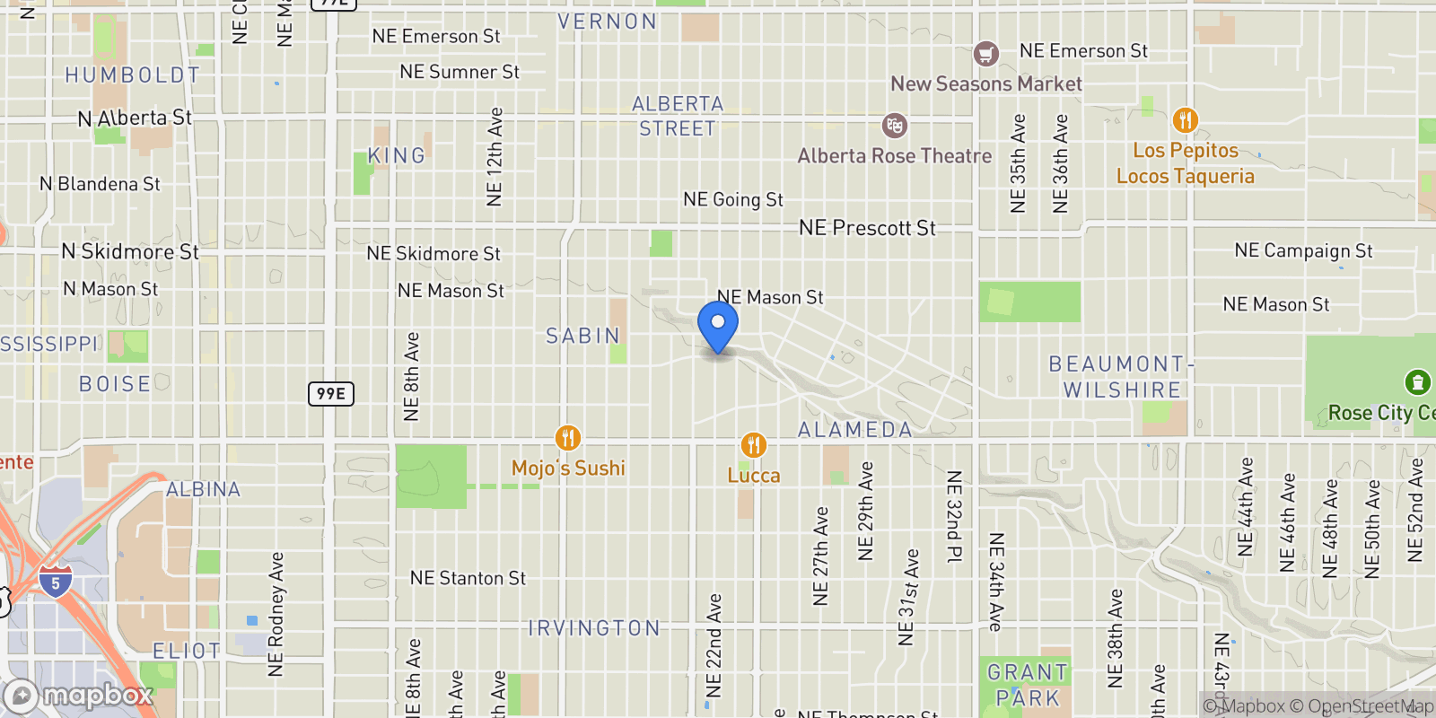 Map showing 2207 NE RIDGEWOOD DR, Portland, Oregon, United States.