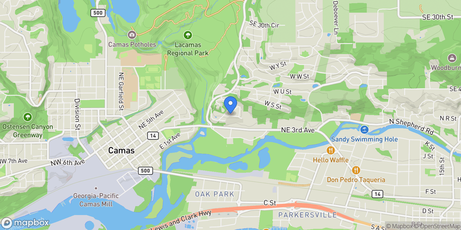 Map showing 522 NE PROVINCE DR, Camas, Washington, United States.