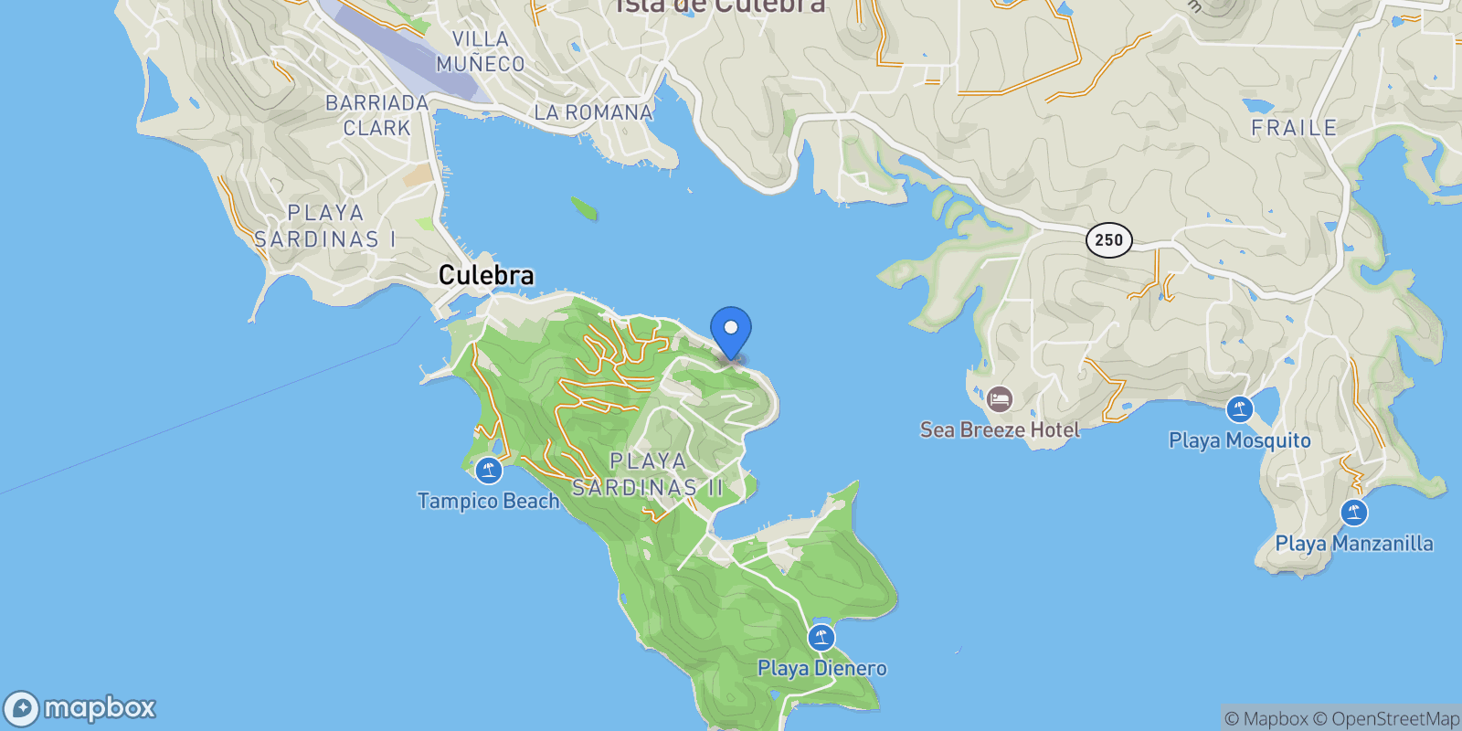 Map showing Culebra BO. PLAYA SARDINERA II 1, Playa Sardinas II, Culebra, Puerto Rico.
