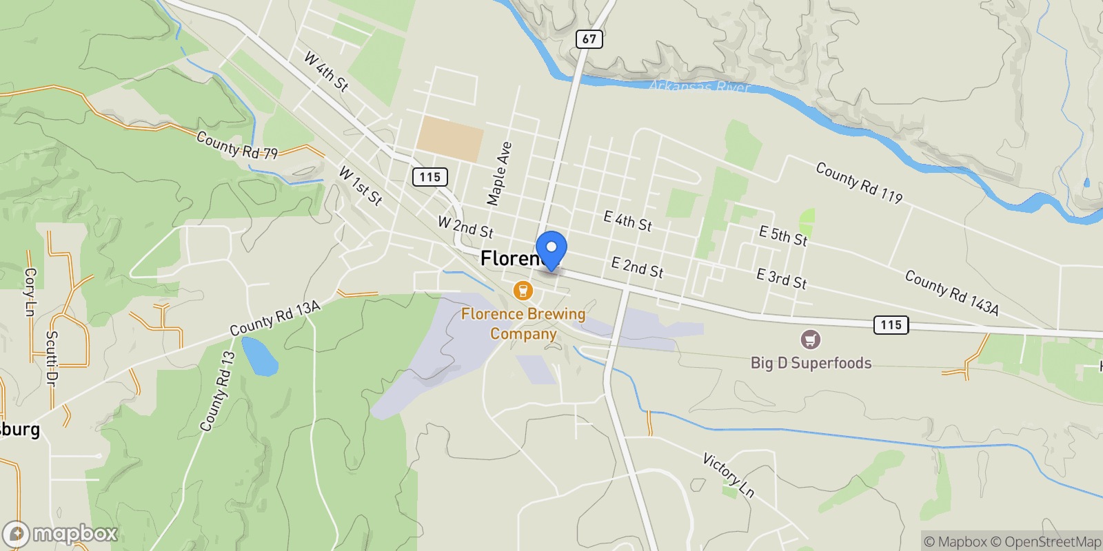 Map showing 120 E Main St, Florence, CO 81226, Florence, Colorado, United States.