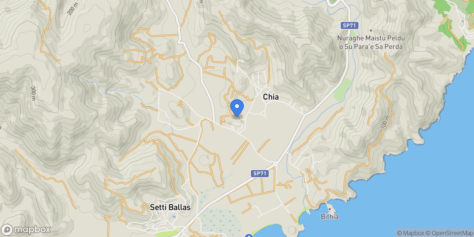 Map showing 09010 Chia, Province of South Sardinia, Italy, Chia, Sardinia, Italy.