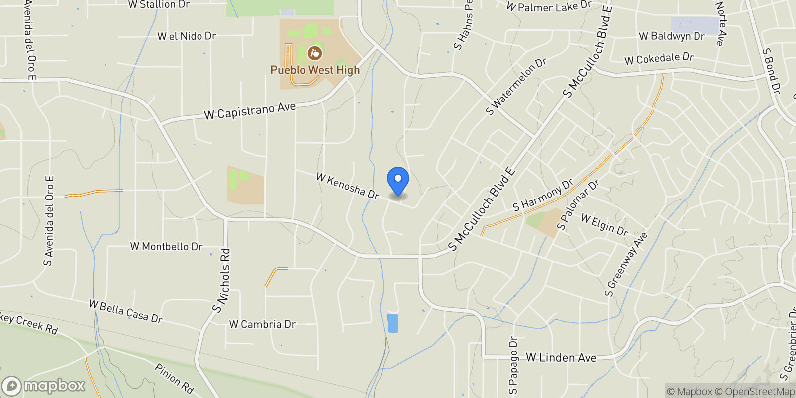 Map showing 989 S Rudioso, Pueblo West, CO 81007, Pueblo West, Colorado, United States.