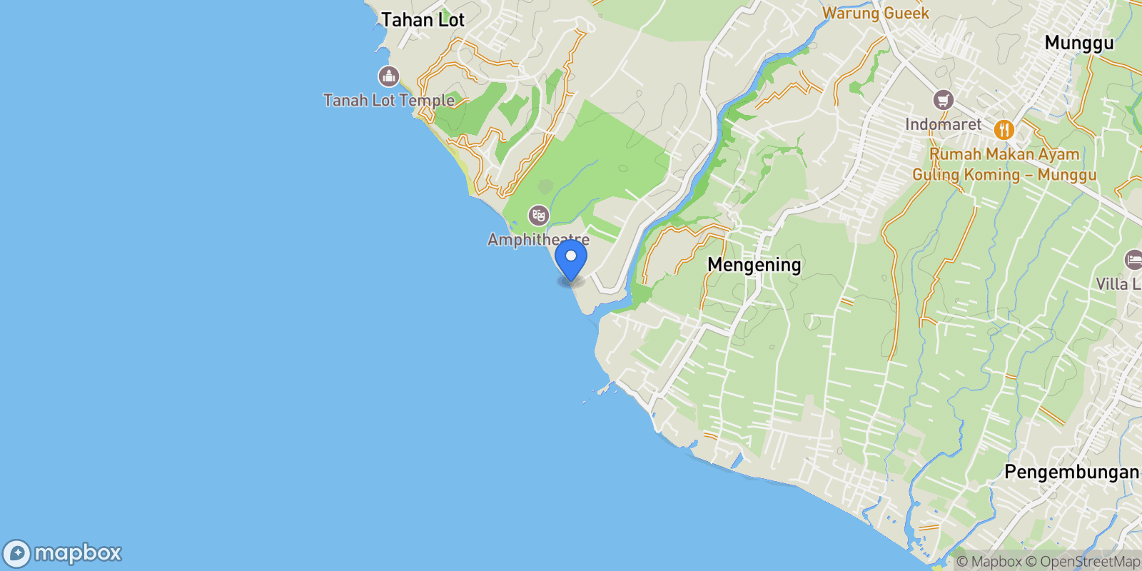 Map showing Pantai Nyanyi, Beraban, Kediri, Tabanan Regency, Bali, Indonesia, Pantai Nyanyi, Bali, Indonesia.