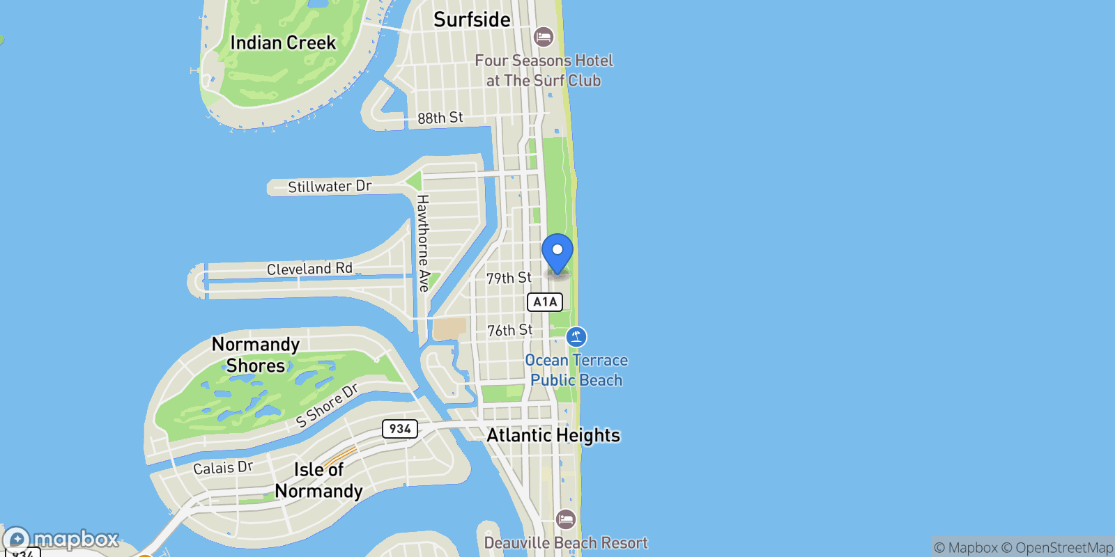 Map showing 7845 Atlantic Way, Miami Beach, Florida, United States.