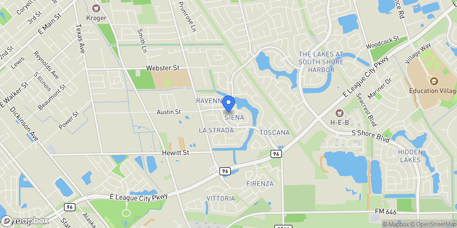 Map showing 1278 Portefino Lane, League City, Texas, United States.