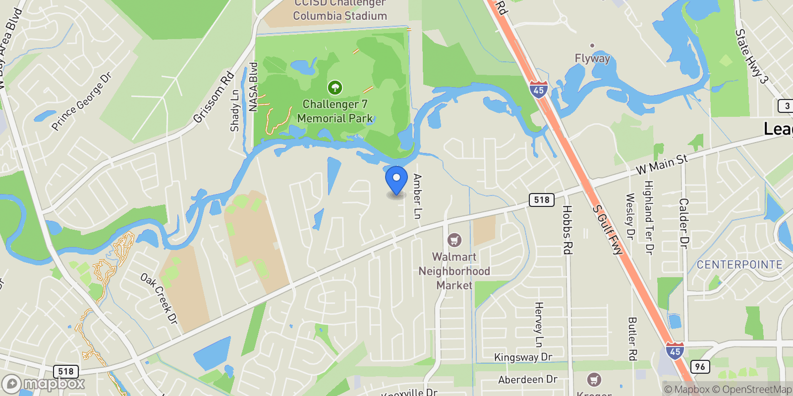Map showing 3205 Ashe Creek Drive, League City, Texas, United States.