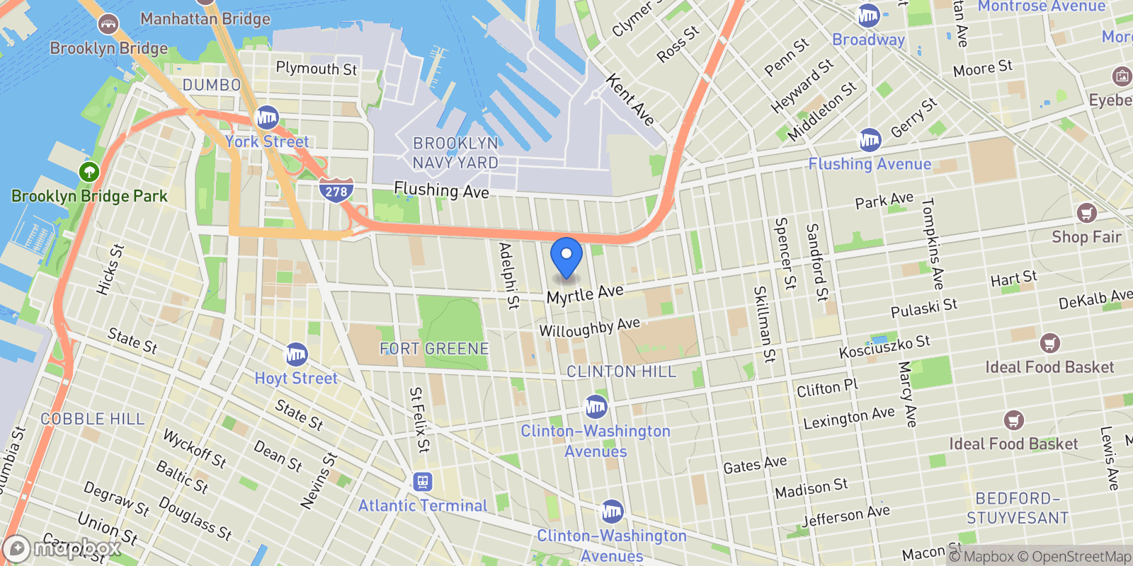 Map showing 139 Clinton Ave, Brooklyn, NY 11205, USA, New York, New York, United States.