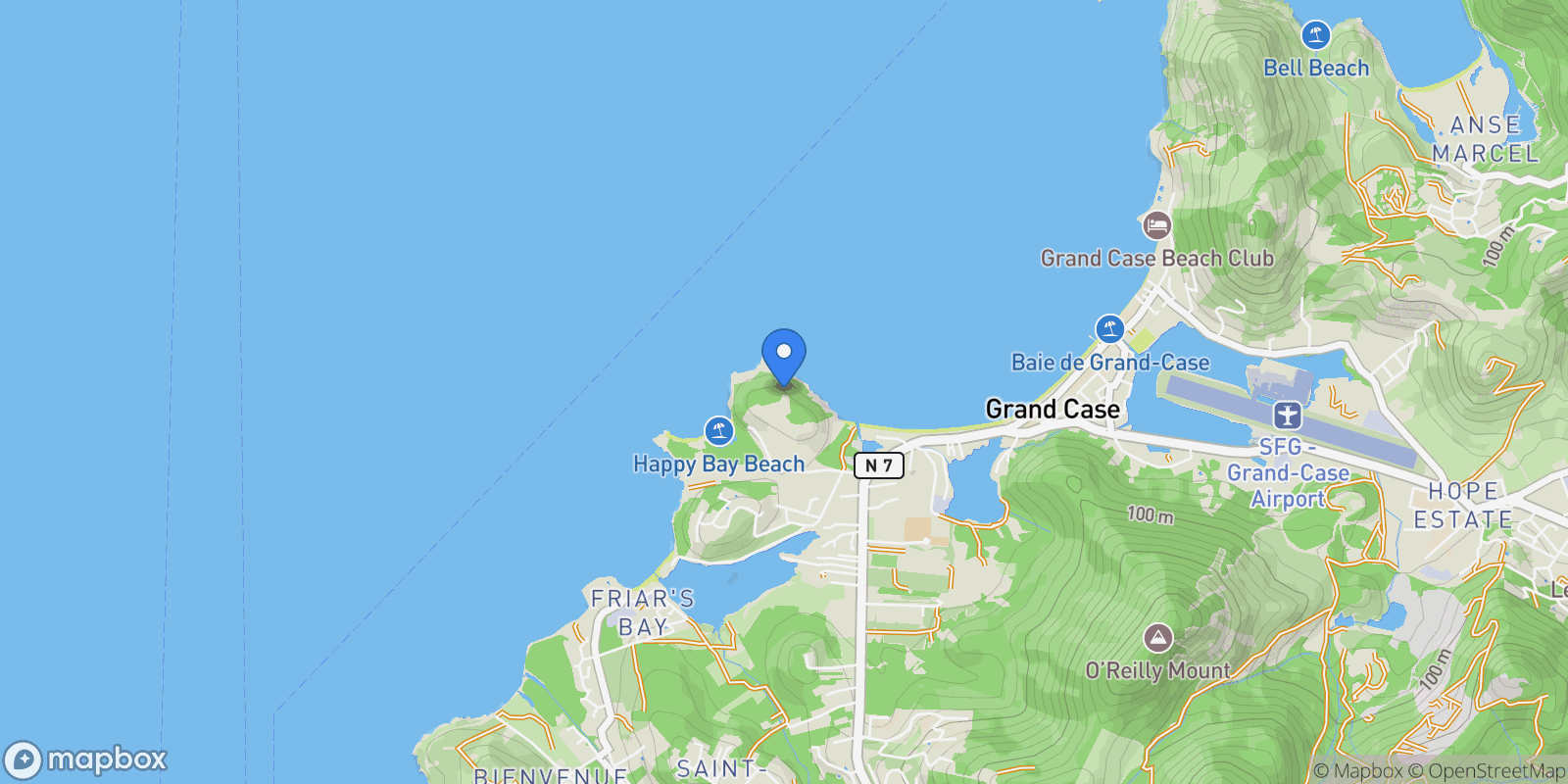 Map showing 4W2J+F7R, Grand Case 97150, St Martin, Grand Case, Collectivity of Saint Martin, Saint Martin.