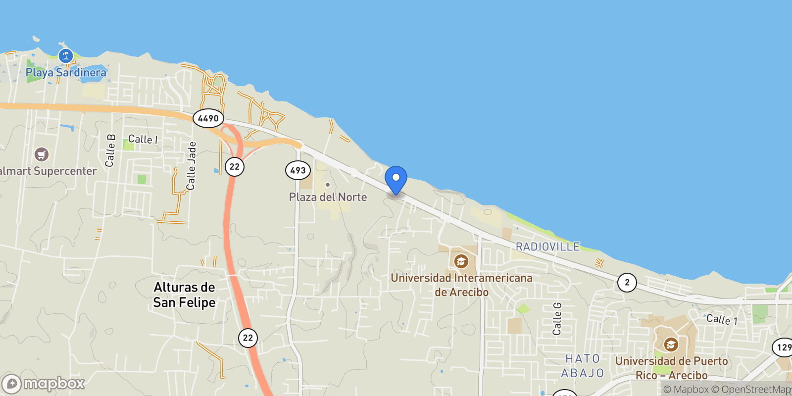Map showing Arecibo ROAD PR 2 KM. 79, Arecibo, Arecibo, Puerto Rico.