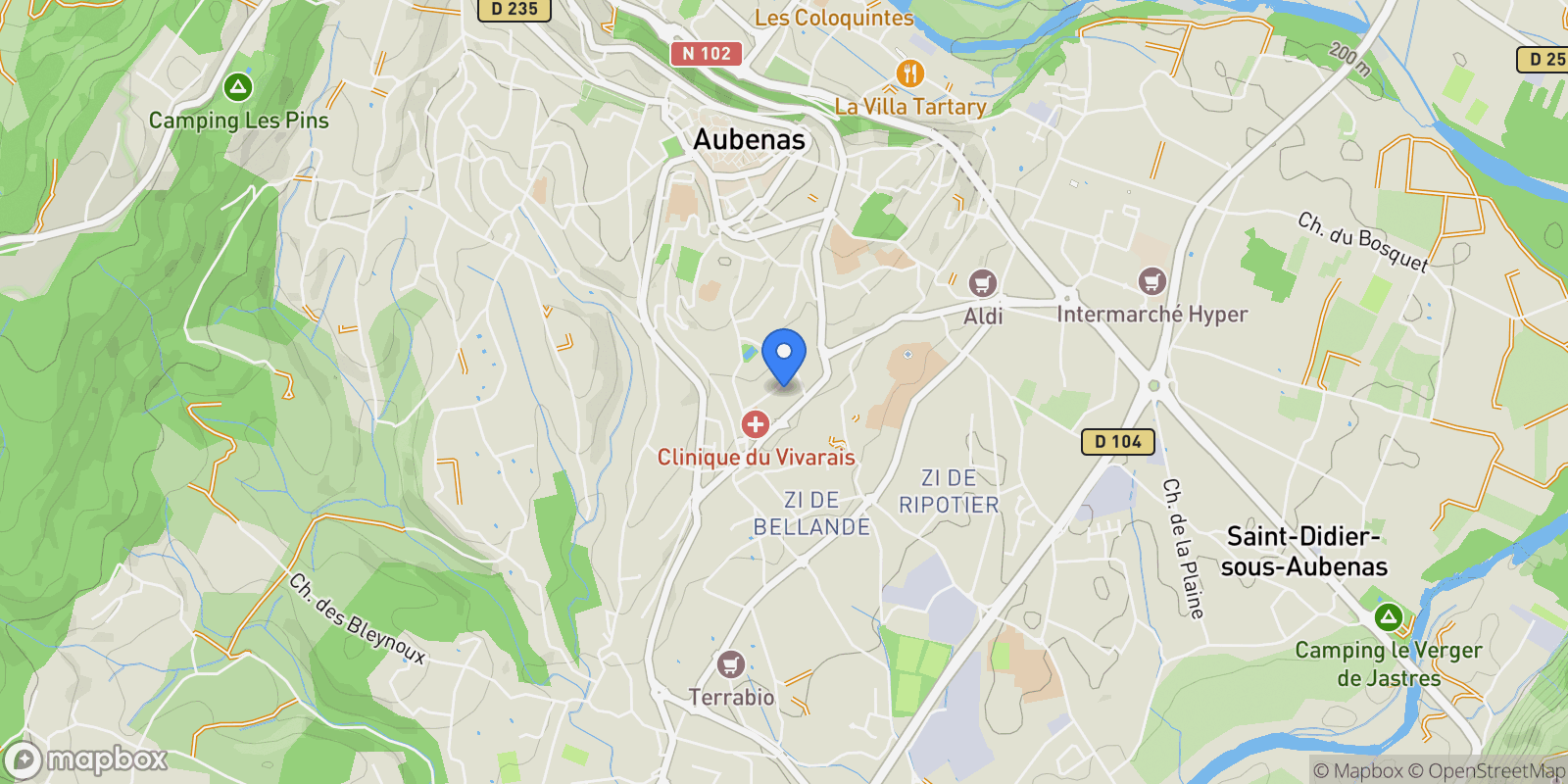 Map showing Aubenas, Auvergne-Rhône-Alpes, France.
