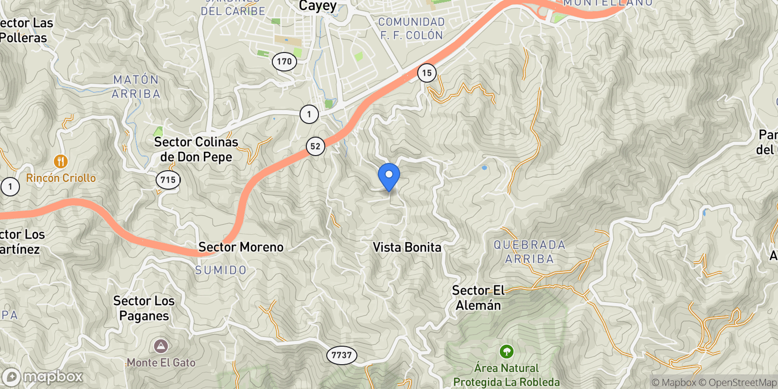 Map showing Cayey QUEBRADA ARRIBA Vista Boni, Cayey, Cayey, Puerto Rico.