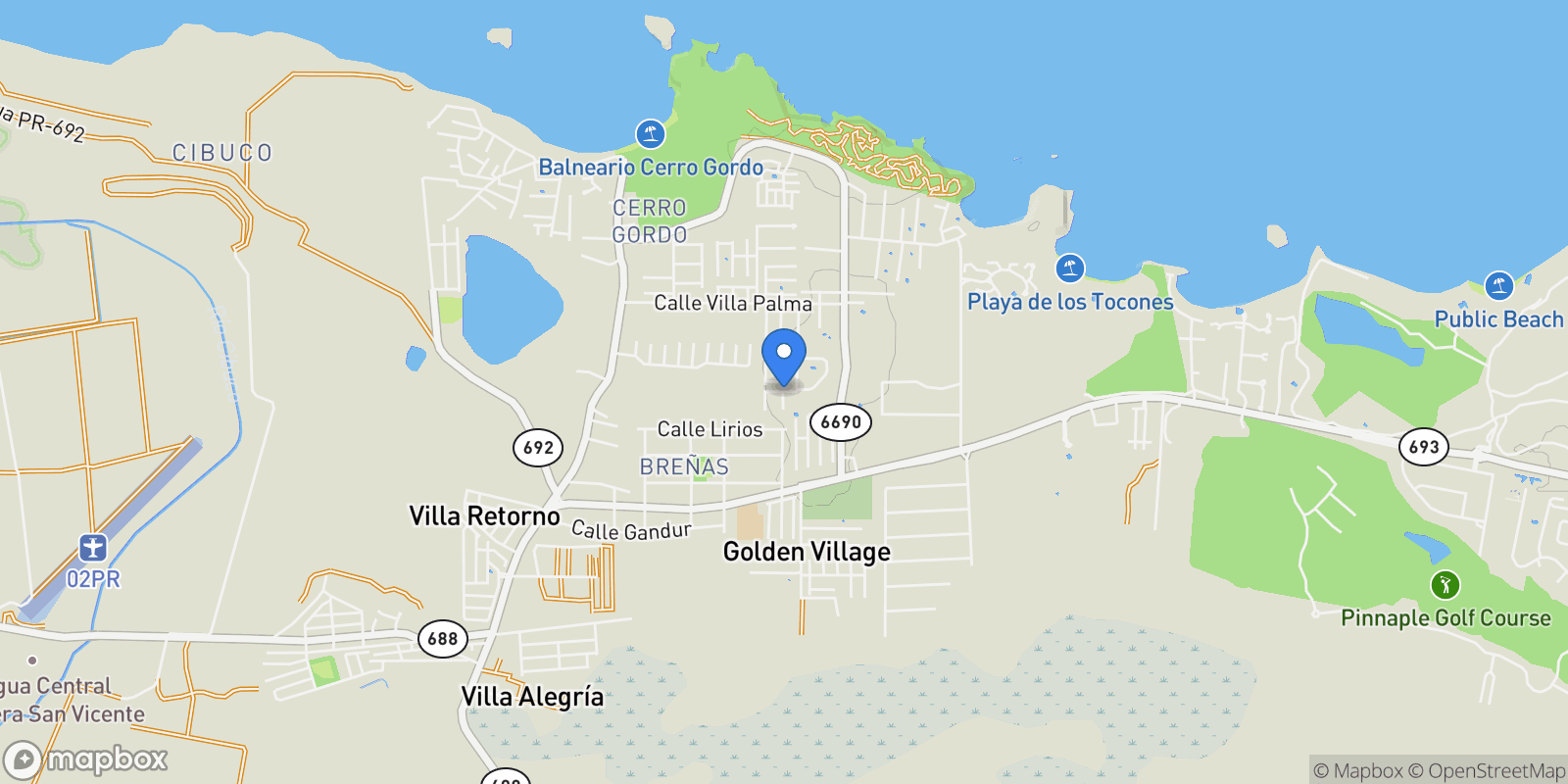 Map showing Vega Alta RESIDENCIAS DEL PALMAR Guanina, Vega Alta, Vega Alta, Puerto Rico.