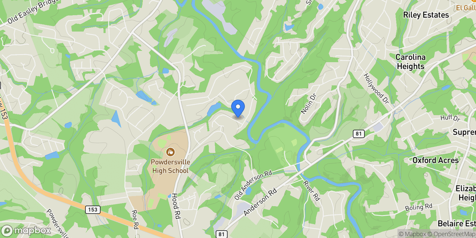 Map showing 104 Walnut Creek Way, Greenville, SC 29611, Greenville, South Carolina, United States.