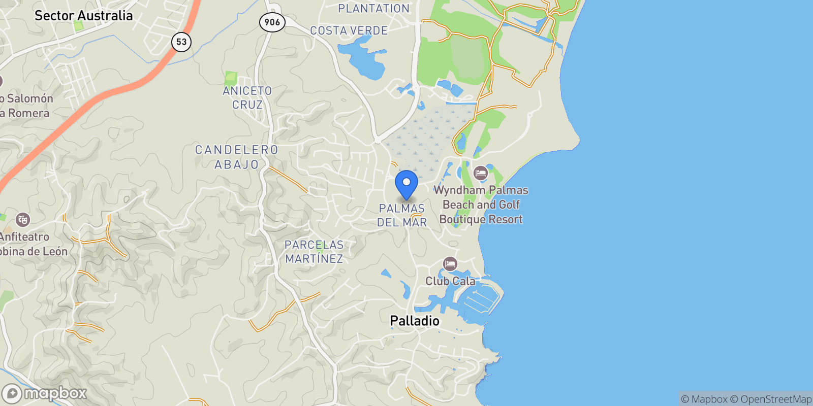 Map showing Humacao VIA POSITANO 98, Palmas del Mar, Humacao, Puerto Rico.