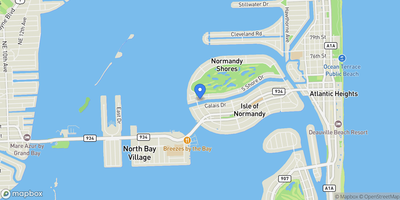 Map showing 970 S Shore Dr, Miami Beach, Florida, United States.