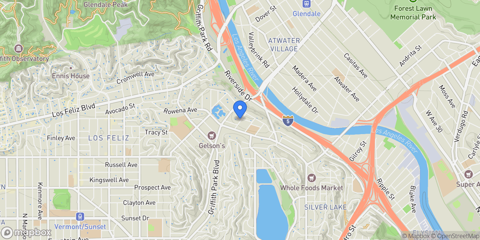 Map showing 2845 1/2 Avenel Street, Los Angeles, California, United States.