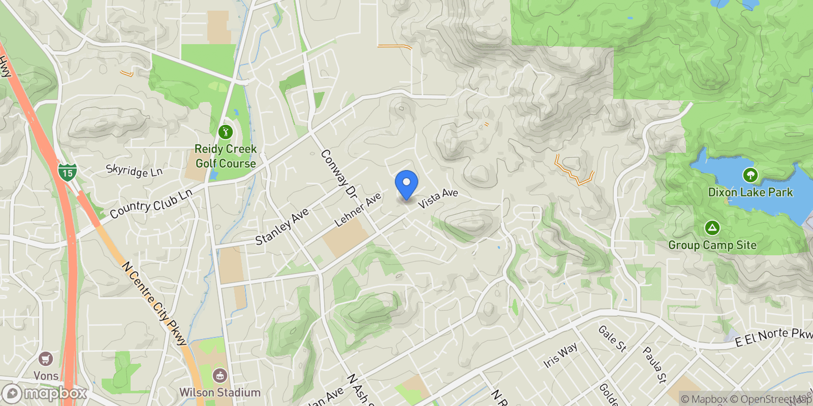Map showing 1352 Baumgartner Way, Escondido, California, United States.