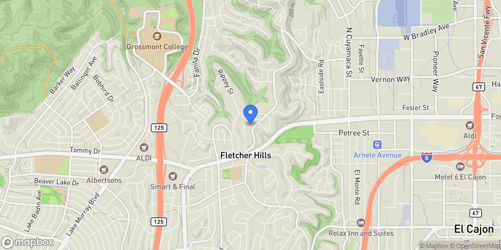 Map showing 874 Hacienda Drive, El Cajon, California, United States.