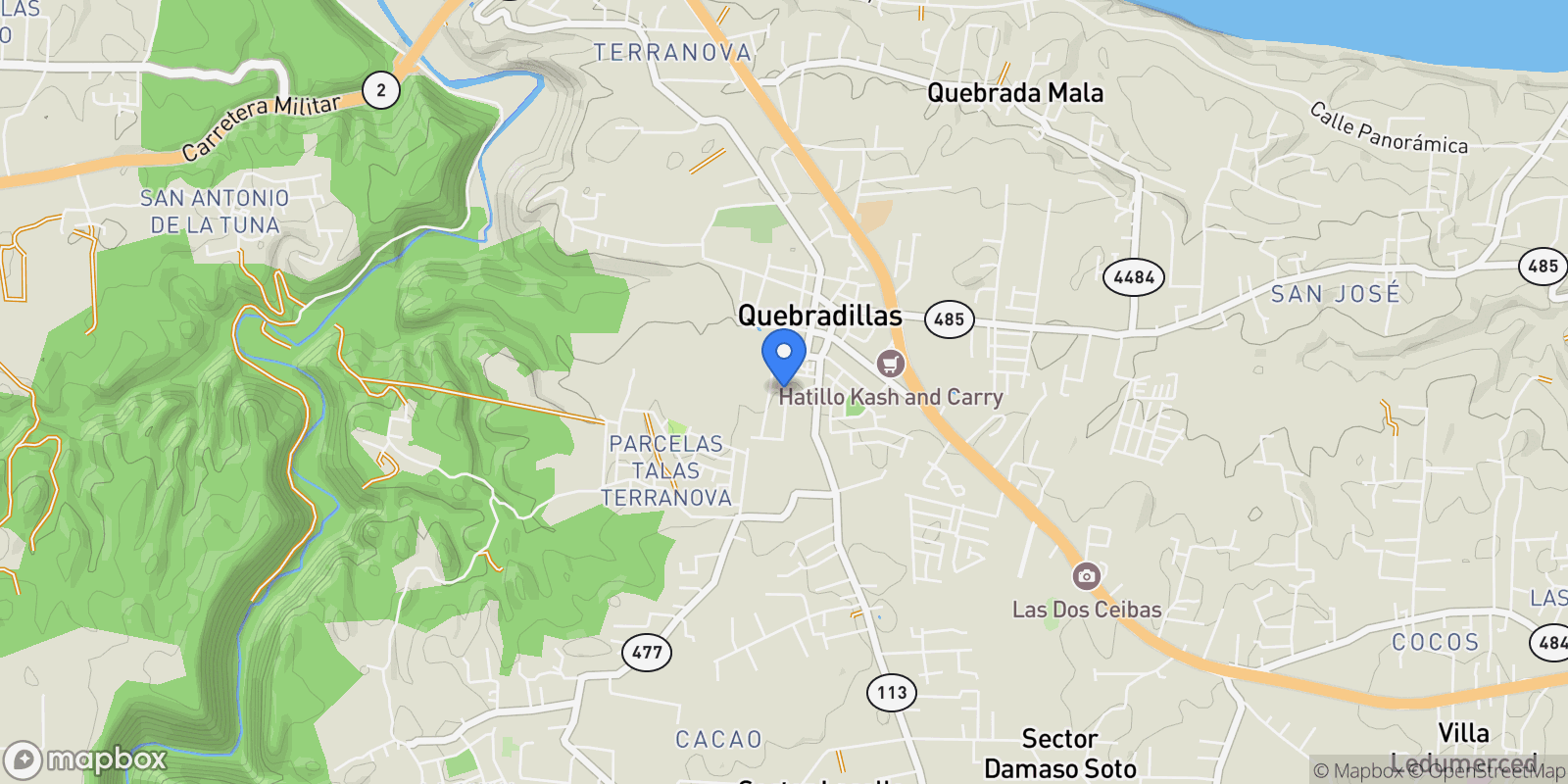 Map showing Quebradillas BO TERRANOVA QUEBRADILLAS 0, Quebradillas, Puerto Rico.