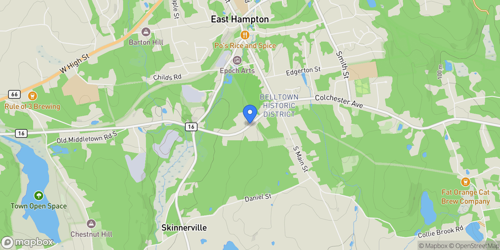 Map showing 16 Freya Lane, East Hampton, Connecticut, United States.