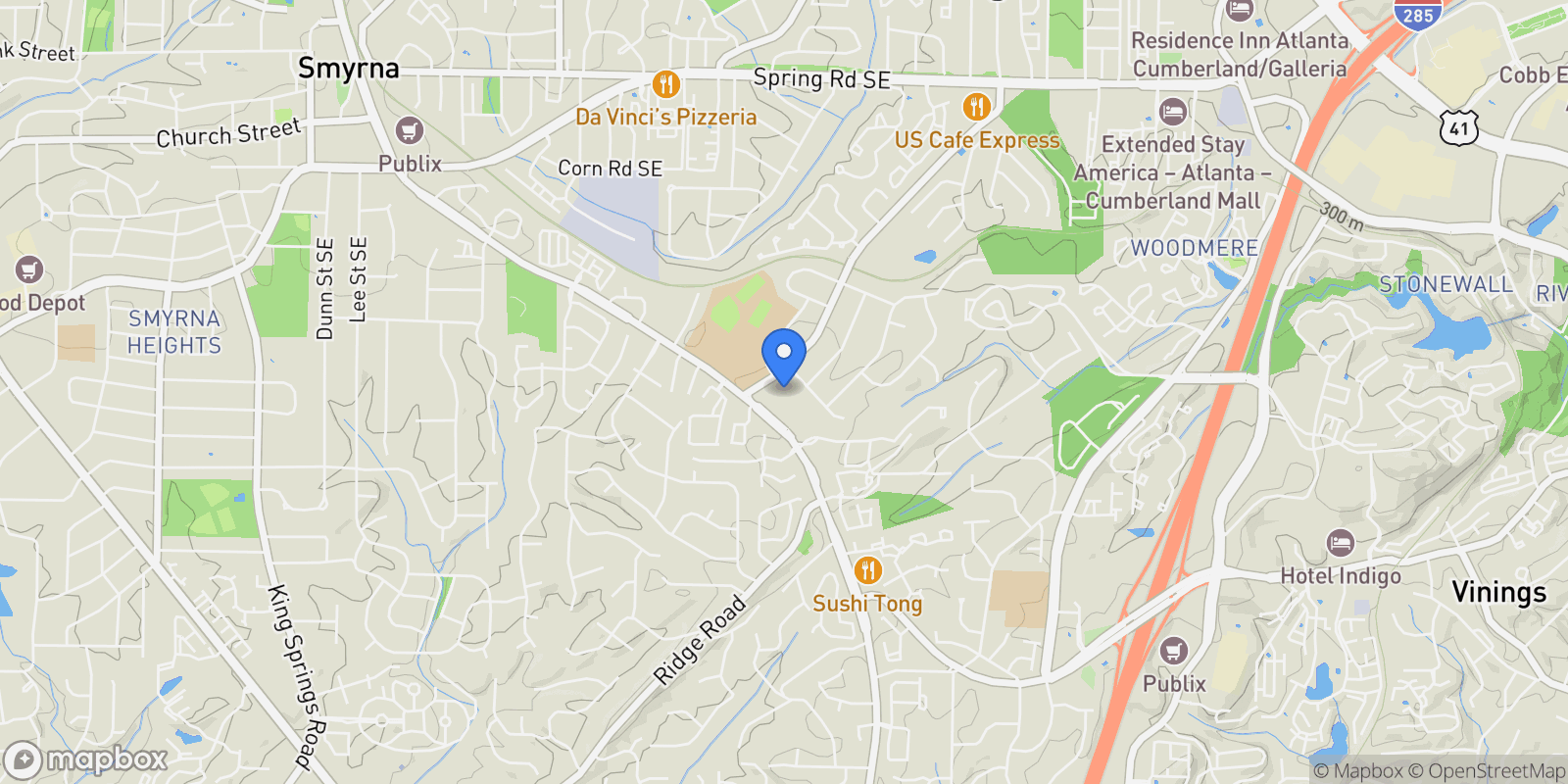 Map showing 3408 Archerfield Way, Smyrna, Georgia, United States.