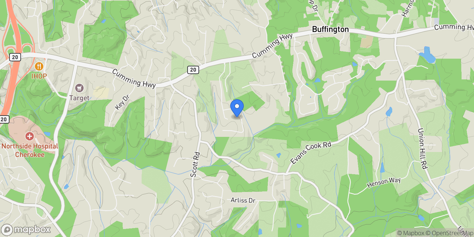 Map showing 310 Evie Drive, Canton, Georgia, United States.