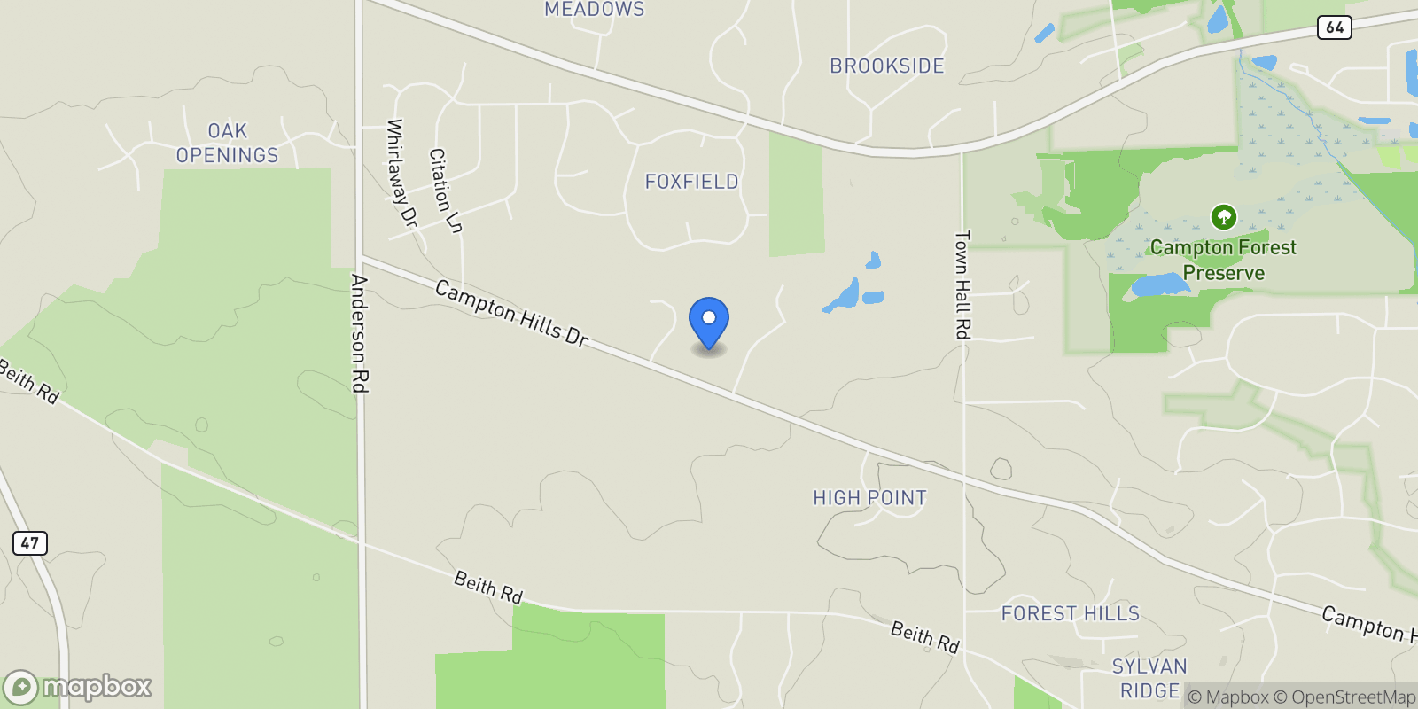 Map showing 42W420 Campton Hills Road, Kaneville, Illinois, United States.