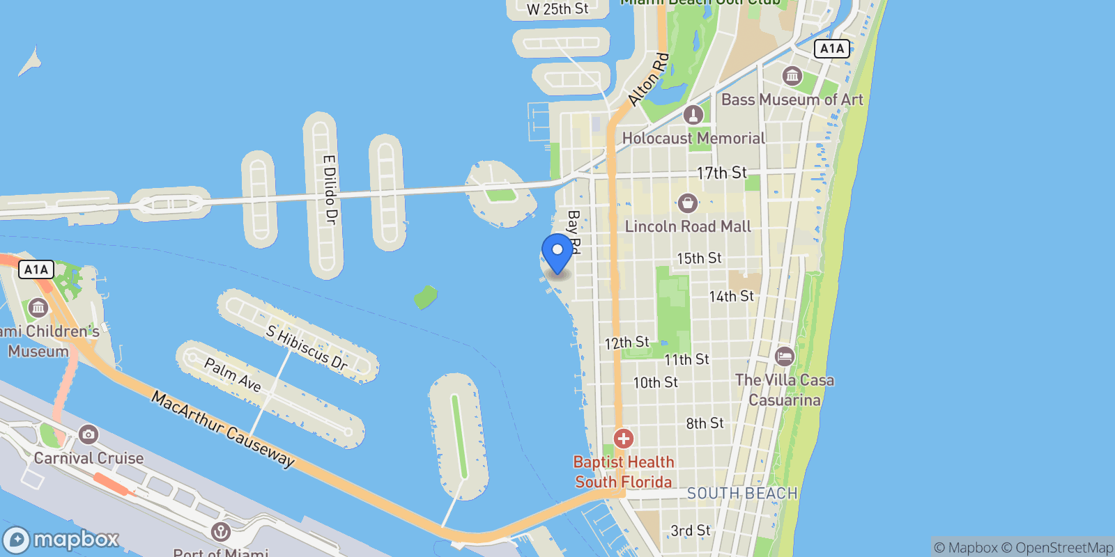 Map showing 1500 Bay Rd, Miami Beach, Florida, United States.