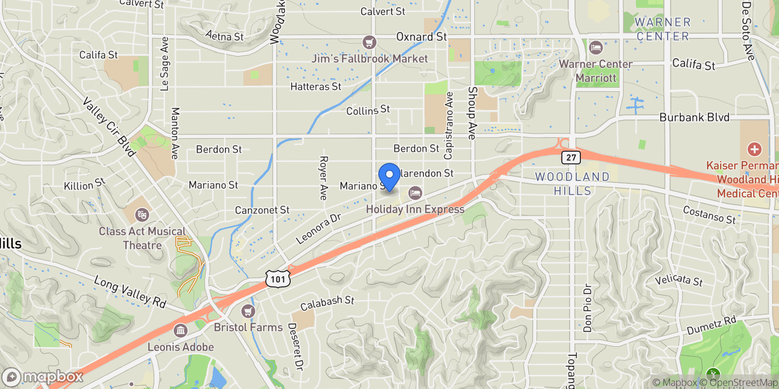 Map showing 22723 Leonora Drive, Los Angeles, California, United States.