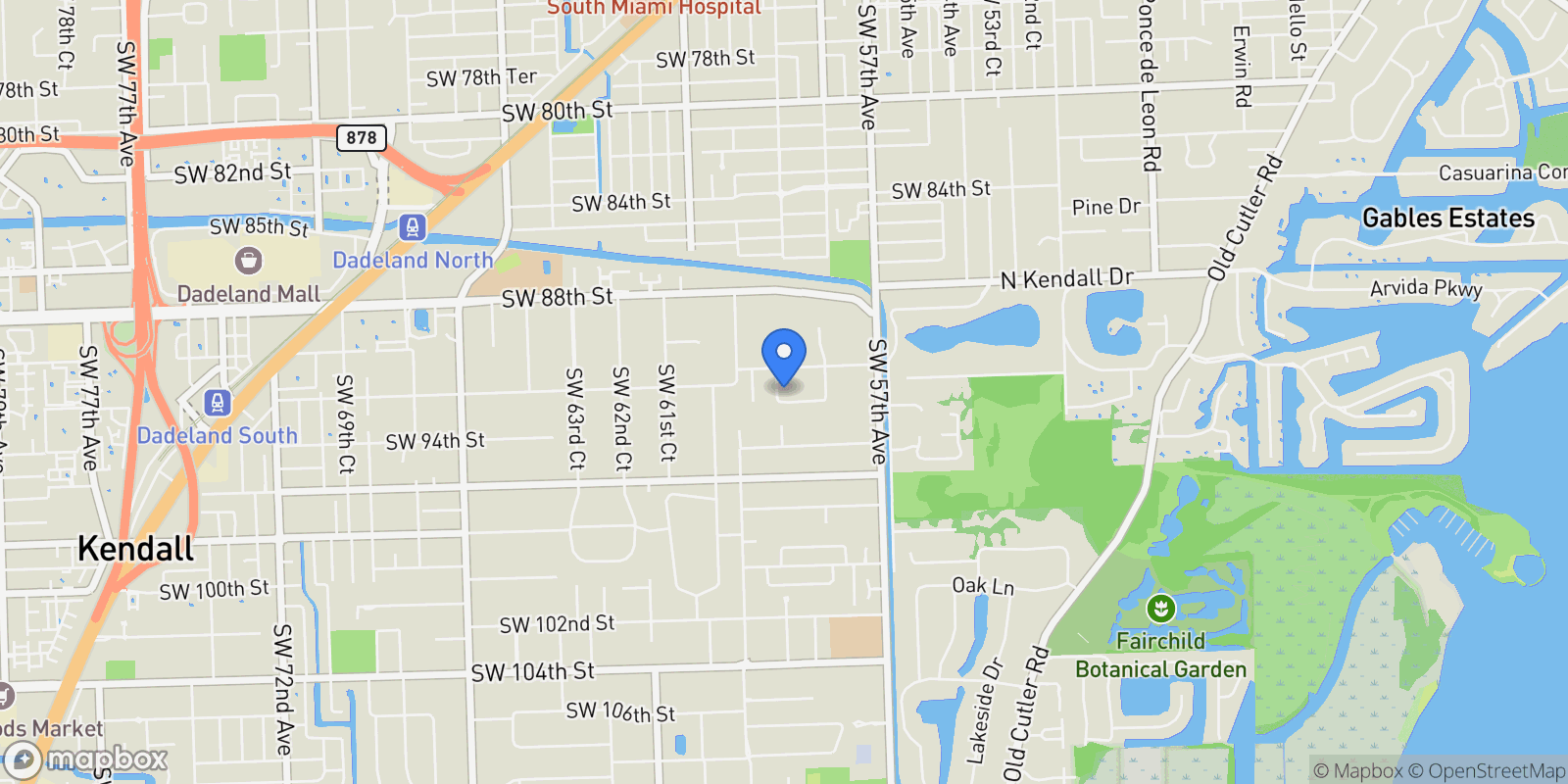 Map showing 9205 SW 59th Ave, Coral Gables, Florida, United States.