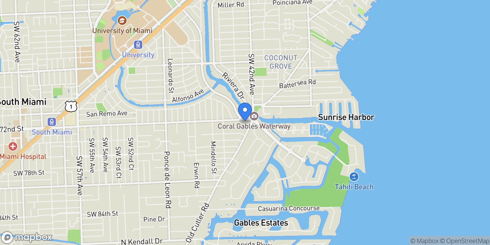 Map showing 420 Sunset Dr, Miami, Florida, United States.