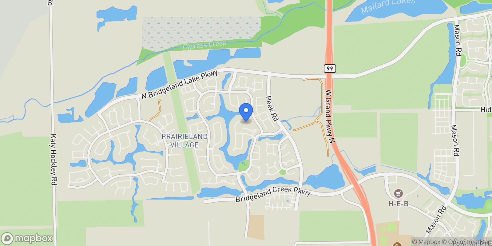 Map showing 21319 Blue Wood Aster Court, Houston, Texas, United States.