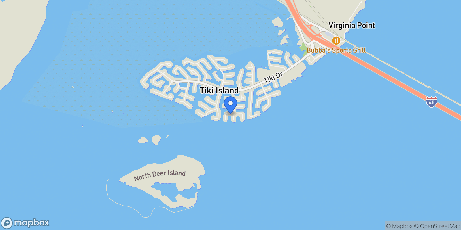 Map showing 1311 Oahu Drive, Galveston, Texas, United States.