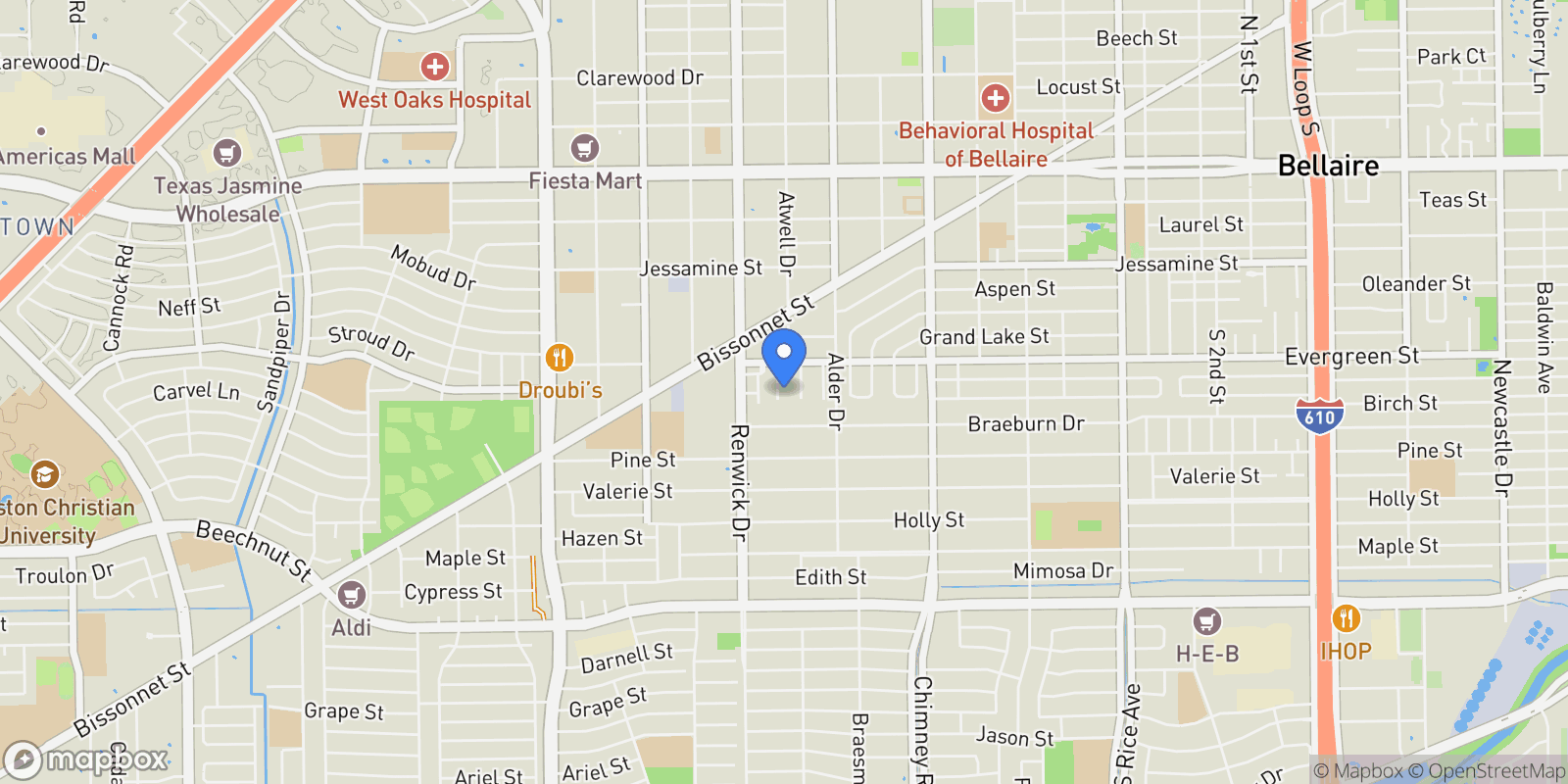 Map showing 811 Woodstock Street, Bellaire, Texas, United States.
