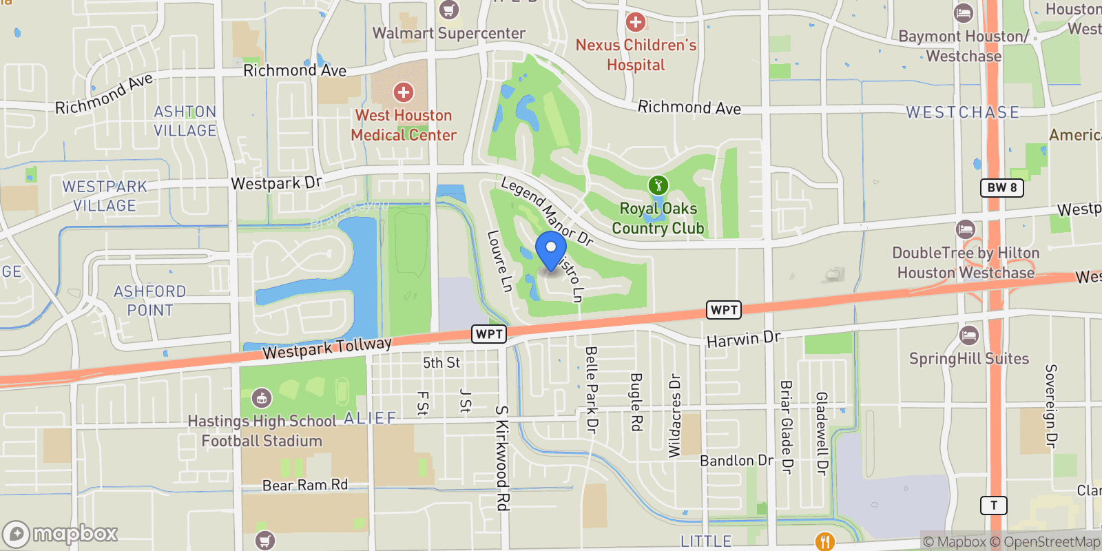 Map showing 3515 St Tropez Way, Houston, Texas, United States.