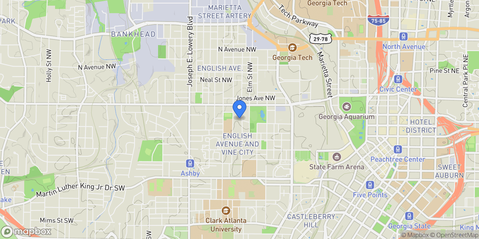 Map showing Atlanta, Georgia, United States.