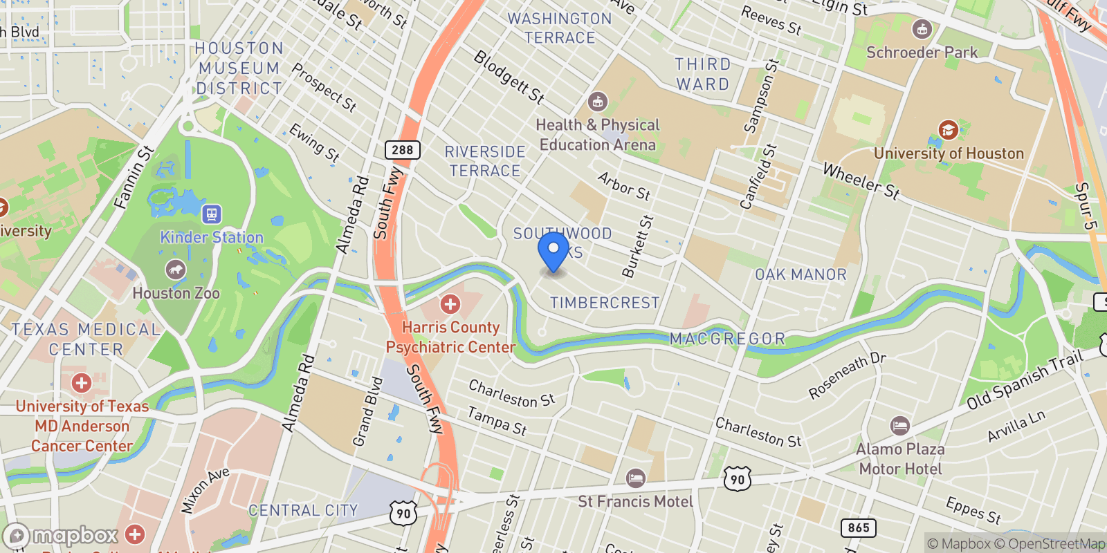 Map showing 3209 Binz Street, Houston, Texas, United States.
