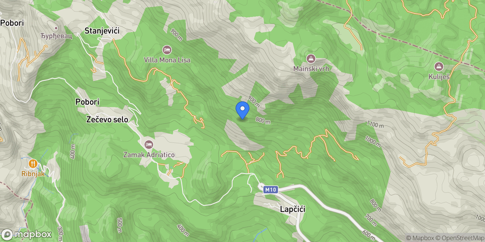 Map showing Markovici, Budva, Markovići, Montenegro.